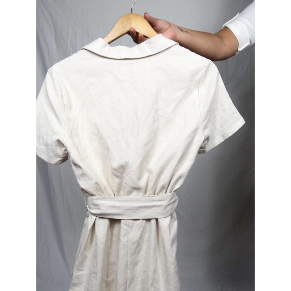 PRINCESS POLLY | Women's Size 4 Cream Beige Turin Collared Wrap Romper Pockets - Picture 7 of 9